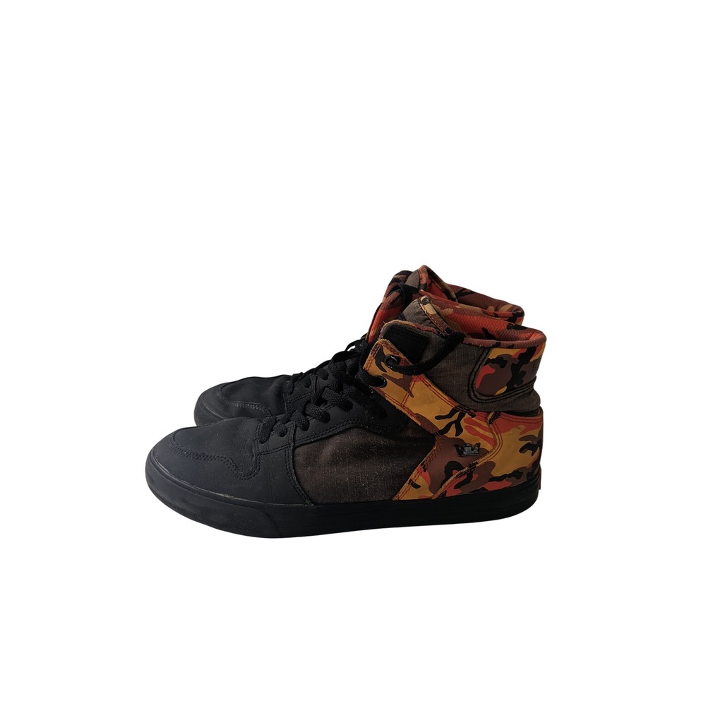 Supra Vaider High Top Mens Skate Shoes Black Orange Camo Size 11 FADED